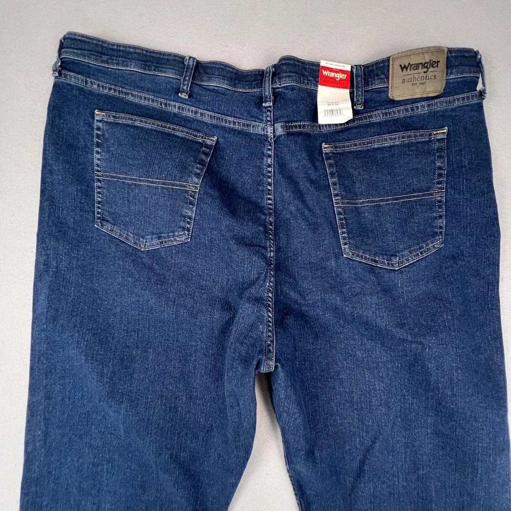 Wrangler Authentics Jeans Mens 48x34 Blue Comfort Flex Straight Leg Denim Casual